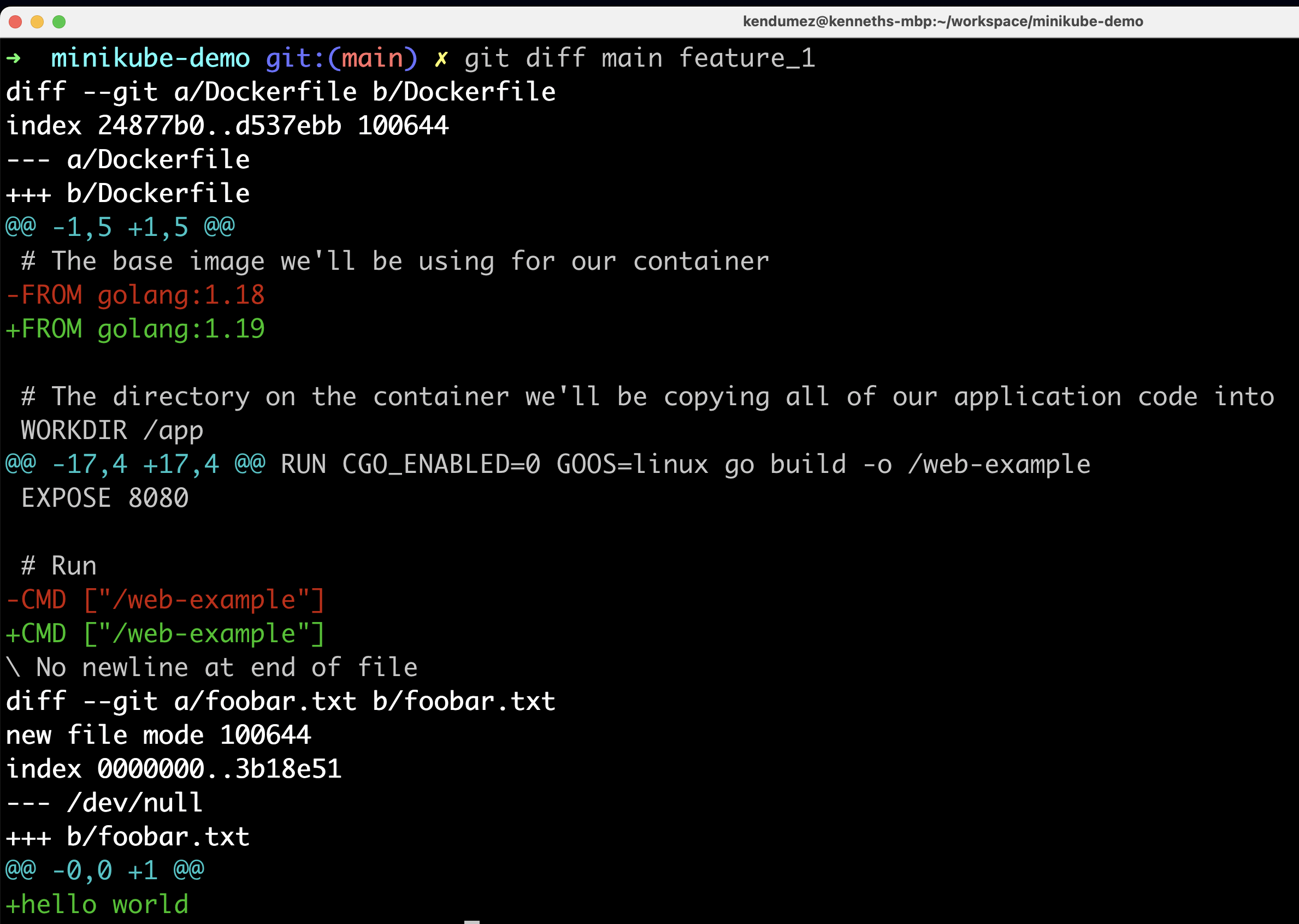 example of git diff <branch-name-1>..<branch-name-2>