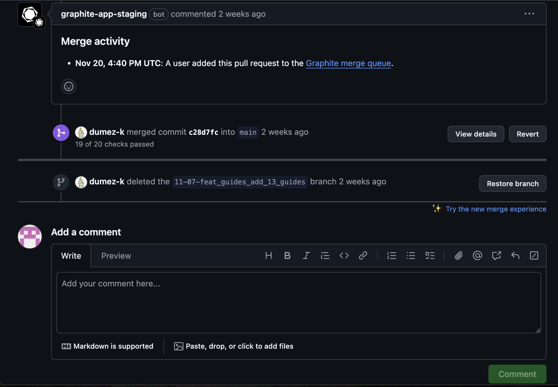 screenshot of revert button